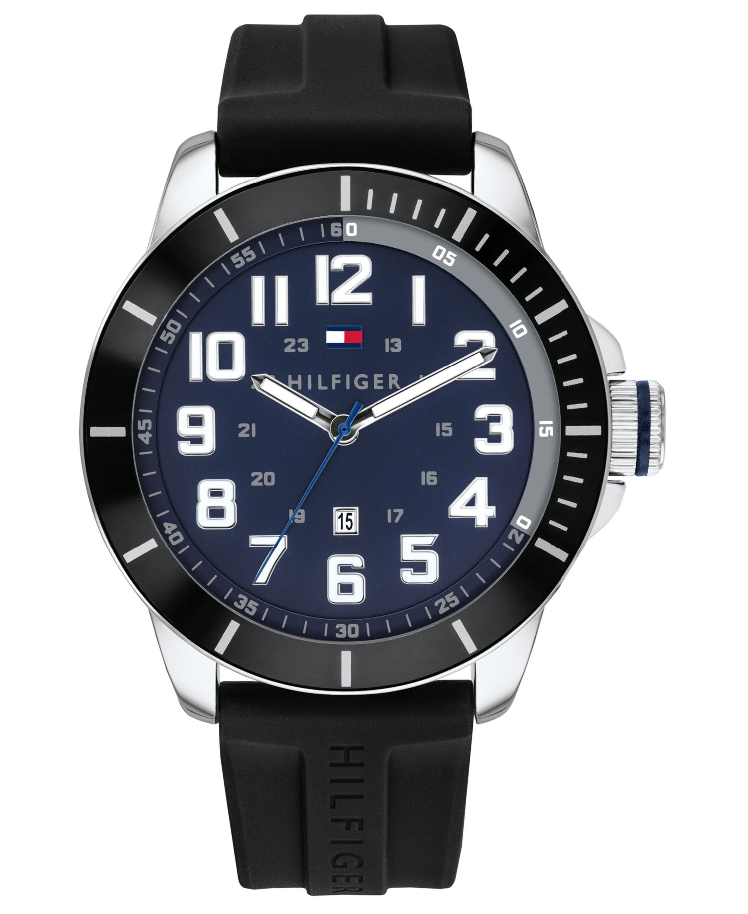 Men's Black Silicone Strap Watch 44mm