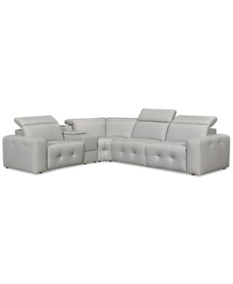 Haigan 5-Pc. Leather "L" Shape Sectional Sofa with 2 Power Recliners, Created for Macy's