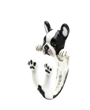 image of French Bulldog Hug Ring in Sterling Silver and Enamel