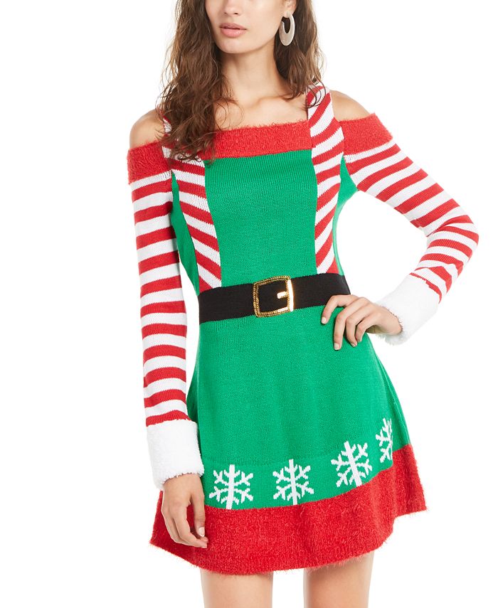 Planet Gold Juniors' Cold-Shoulder Holiday Elf Dress - Macy's