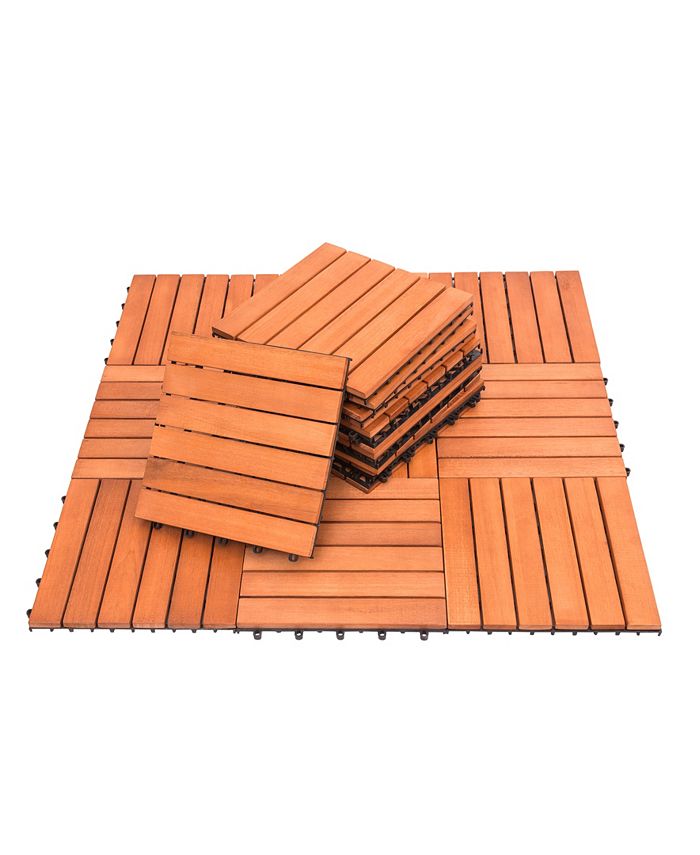 VIFAH Outdoor Patio 6-Slat Eucalyptus Interlocking Deck Tile Set of 10 ...