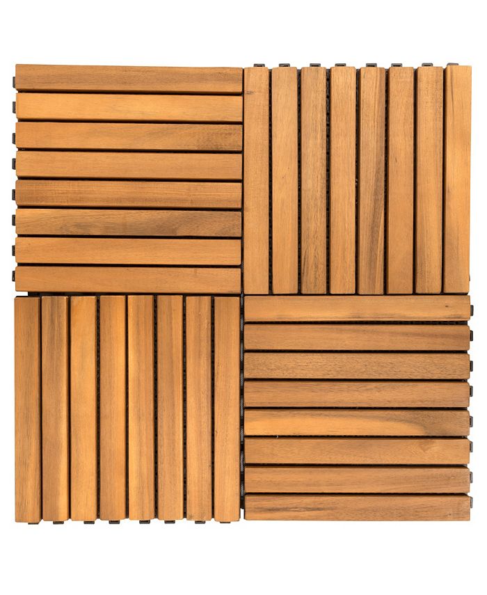 VIFAH Outdoor Patio 8-Slat Acacia Interlocking Deck Tile Set of 10 ...