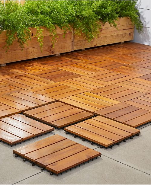 Vifah Outdoor Patio 4 Slat Acacia Interlocking Deck Tile Set Of 10