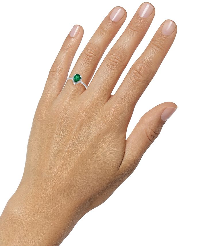 EFFY Collection - Emerald (9/10 ct. t.w.) and Diamond (1/6 ct. t.w.) Pear-Shaped Ring in 14k White Gold
