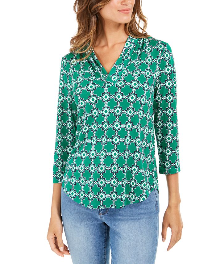 Charter Club Petite Printed 3/4-Sleeve Top, Created for Macy's ...