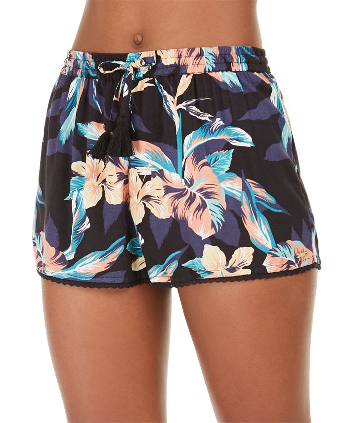 Roxy Juniors' Salty Tan Printed Cover-Up Shorts - Macy's