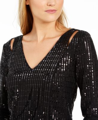 calvin klein sequined cutout blouson gown