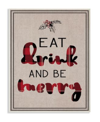 Eat Drink and Be Merry Typography Wall Plaque Art, 10" x 15"