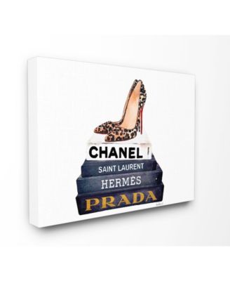 Glam Fashion Book Set Leopard Pumps Heels Canvas Wall Art, 16" x 20"