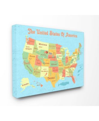 United States of America USA Kids Map Canvas Wall Art, 24" x 30"