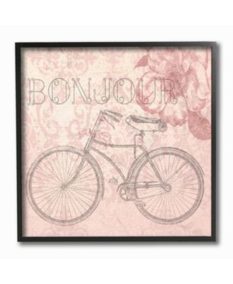 Bonjour Vintage-Inspired Bicycle Paris Framed Giclee Art, 12" x 12"
