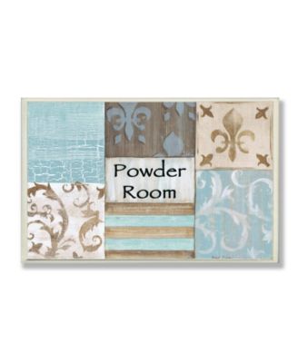 Home Decor Collection Fleur de Lis Powder Room Blue, Brown and Beige Bathroom Wall Plaque Art, 12.5" x 18.5"