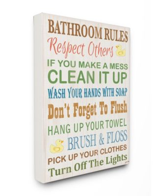 Home Decor Bathroom Rules Typography Rubber Ducky Bathroom Canvas Wall Art, 24" x 30"