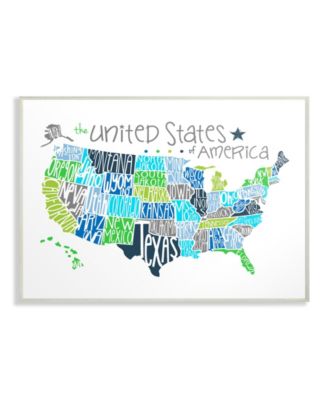 United States Map Colored Typography Wall Plaque Art, 10" x 15"