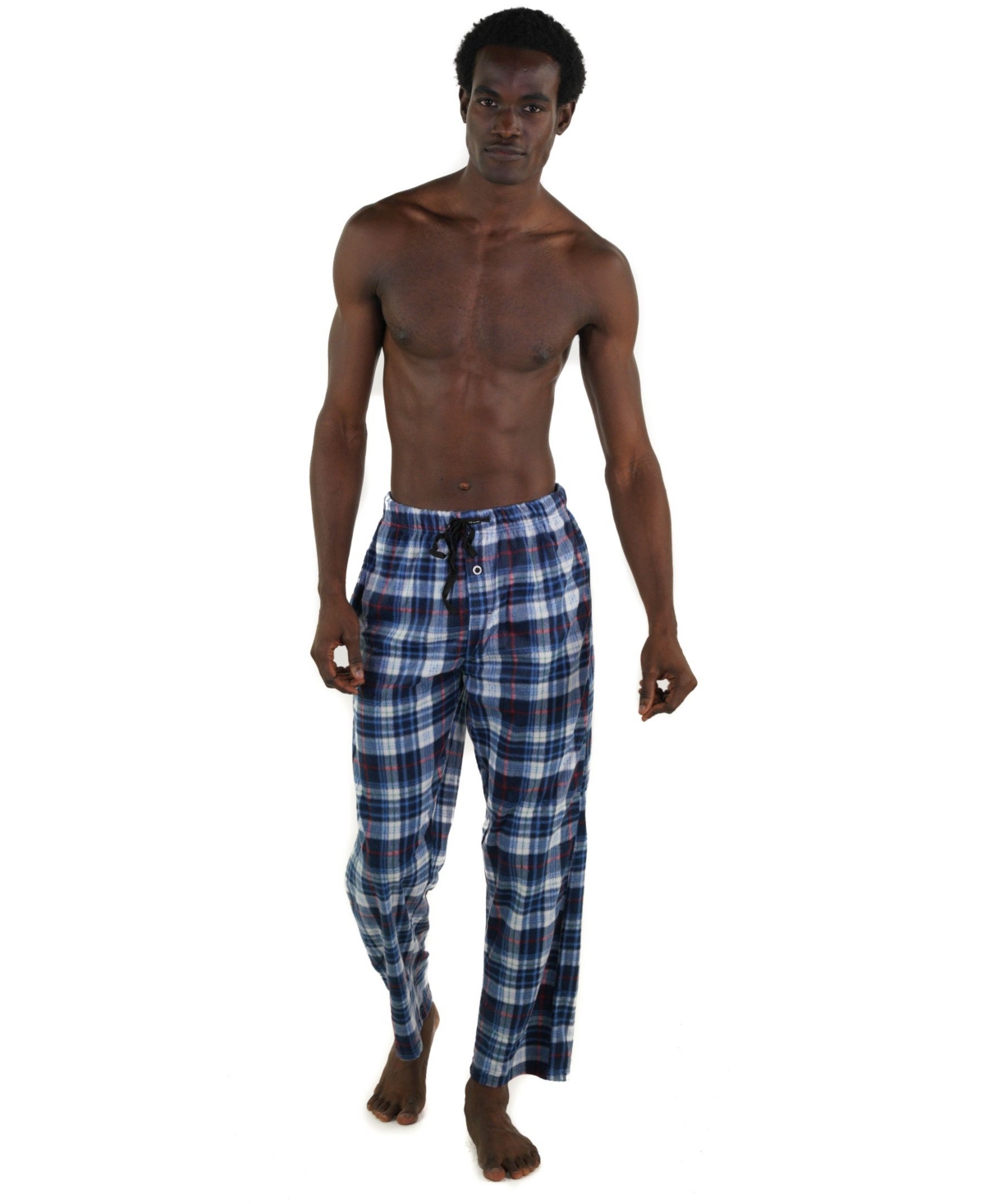 Members Only Minky Fleece Pant With Draw String In Blue,red Plaid