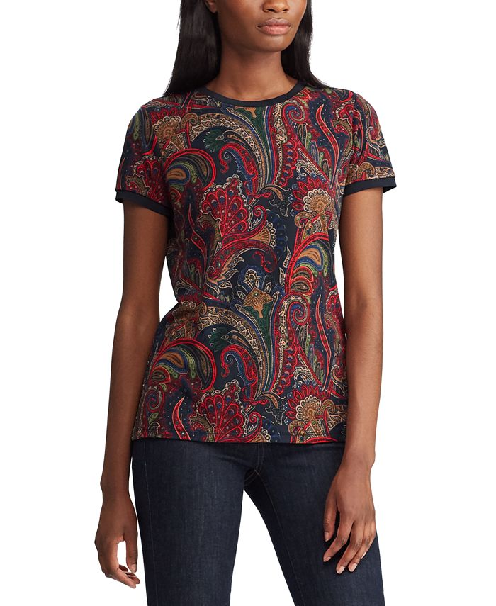 Lauren Ralph Lauren Paisley-Print Stretch T-Shirt & Reviews - Tops - Women  - Macy's