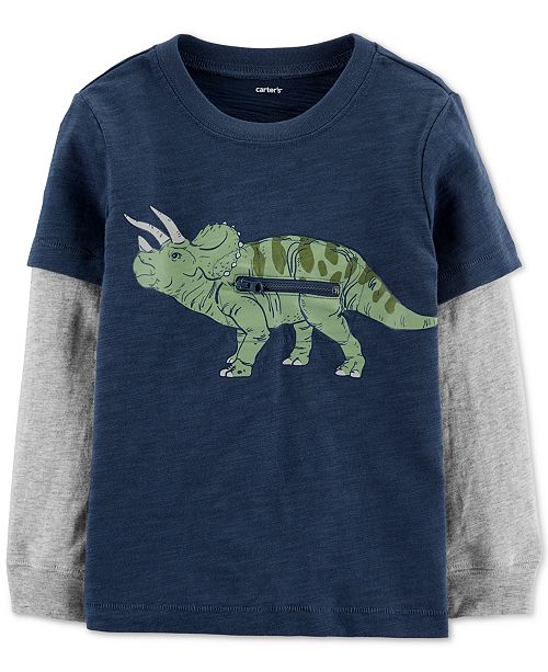 Carter S Baby Boys Cotton Zip Dinosaur Layered Look T Shirt