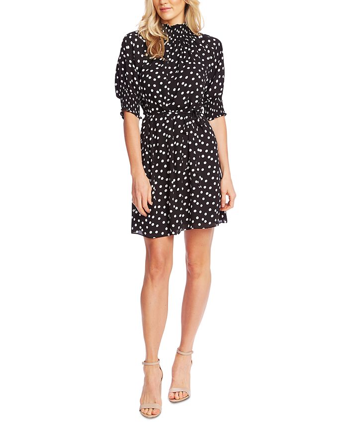 CeCe Dot-Print Shirred Dress - Macy's