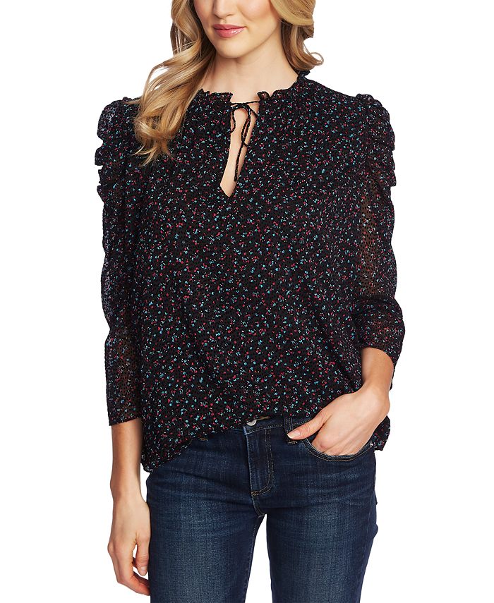 CeCe Printed Ruffled-Sleeve Top - Macy's