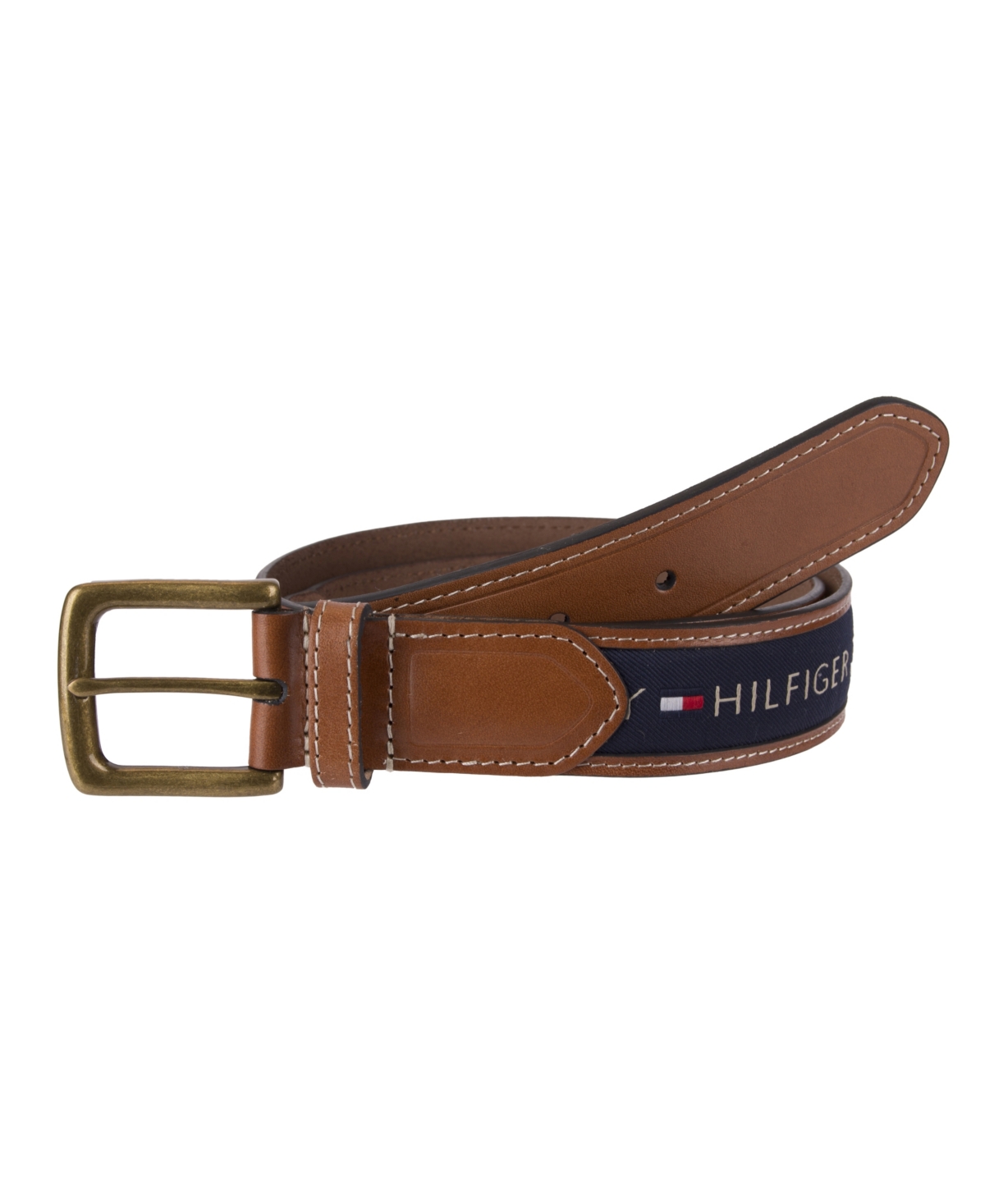 Tommy Hilfiger Men's Tri-color Ribbon Inlay Leather Belt In Navy