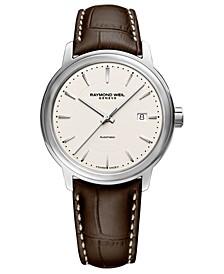 Men's Swiss Automatic Maestro Brown Leather Strap Watch 40mm
