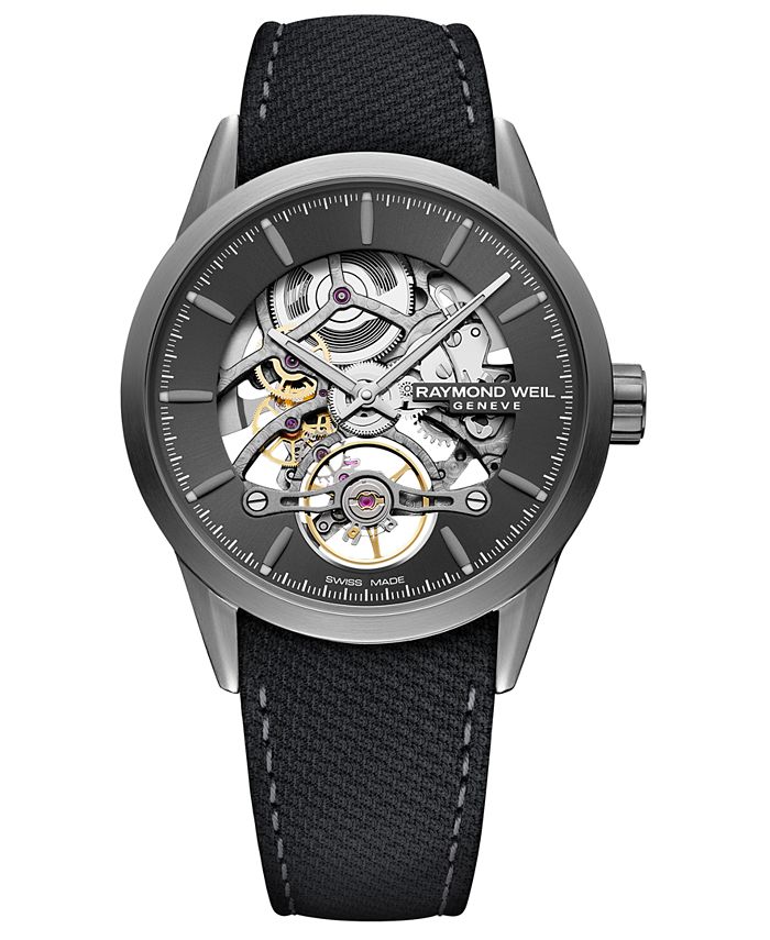 Raymond Weil Men's Swiss Automatic Freelancer Black Leather Strap Watch ...