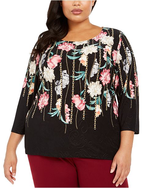 Jm Collection Plus Size Printed 3 4 Sleeve Top Created For Macy S