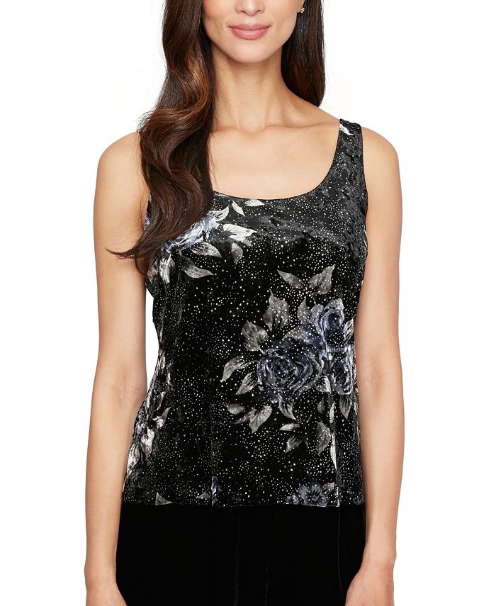 Alex Evenings Women's Printed Twinset Charcoal Size Medium