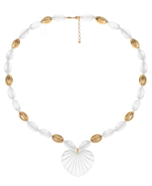 image of Trifari 14K Gold-Plated Long Shell Pendant Necklace