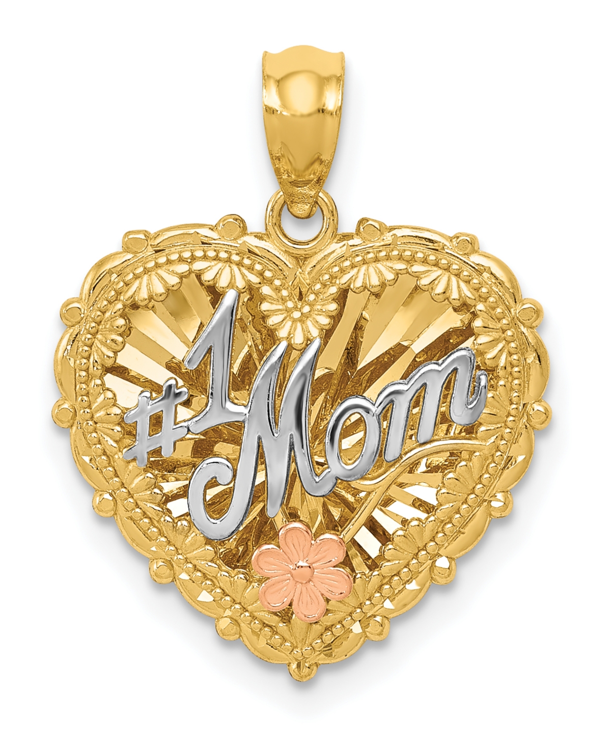 #1 Mom Shadowbox Charm in 14k Yellow, White and Rose Gold - Tri Gold