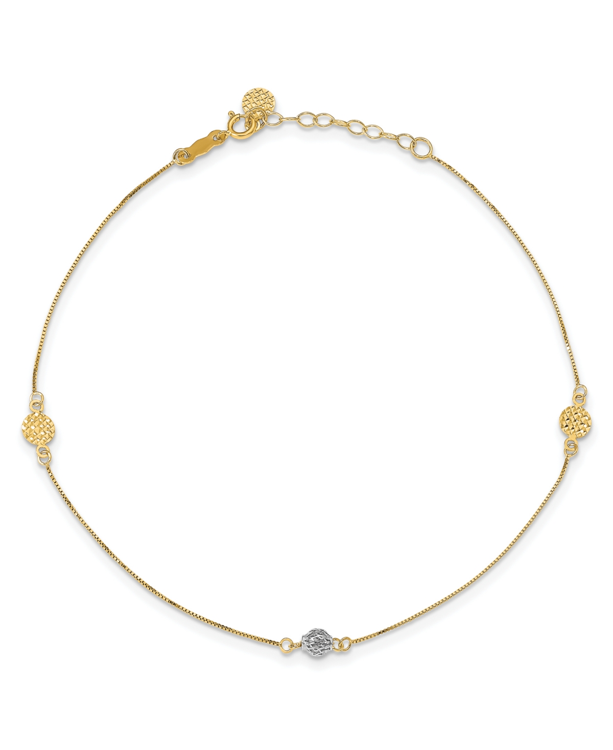 MACY'S PUFF CIRCLE AND DISC ANKLET IN 14K YELLOW AND WHITE GOLD