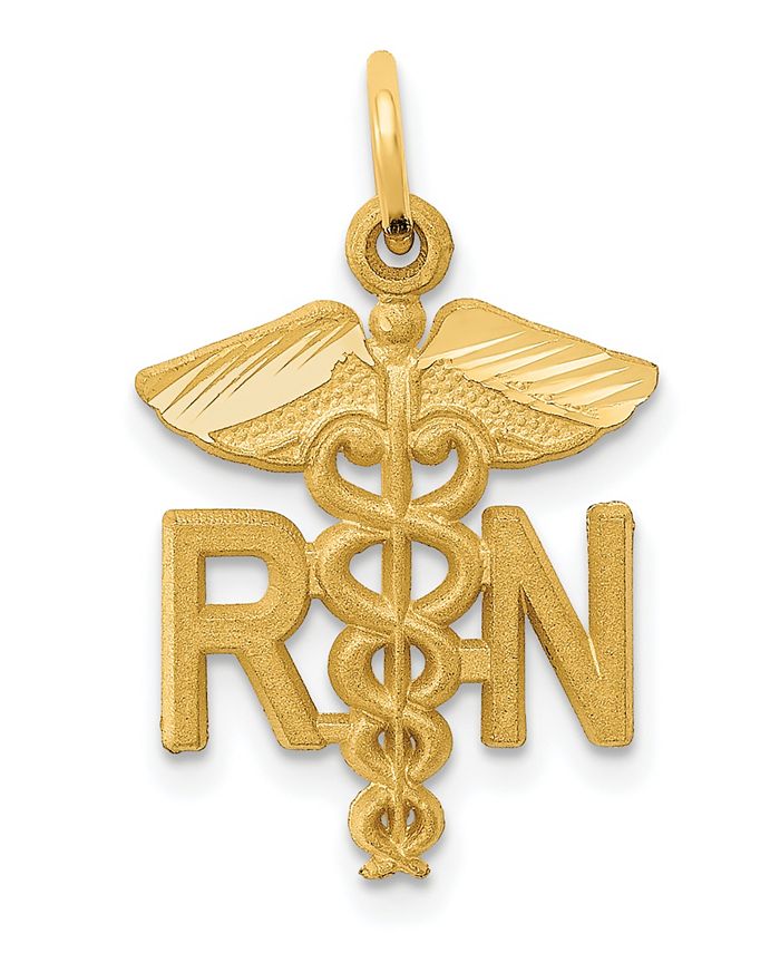 10K Yellow Gold RN Small Charm Pendant Registered Nurse