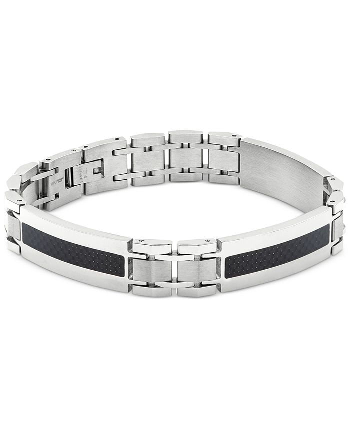Macy's Men's Carbon Fiber Inlay Bracelet in Stainless Steel - Macy's