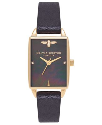 Olivia Burton - Women's Bee Hive Black Leather Strap Watch 20mm