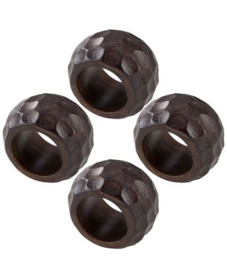 Mango Wood Napkin Ring with Chunky Design, Set of 4
