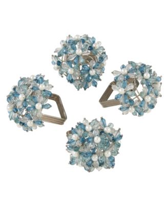 Napkin Ring with Beaded Floral Design, Set of 4