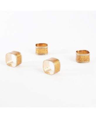 Sparkling Square Design Napkin Ring Set of 4