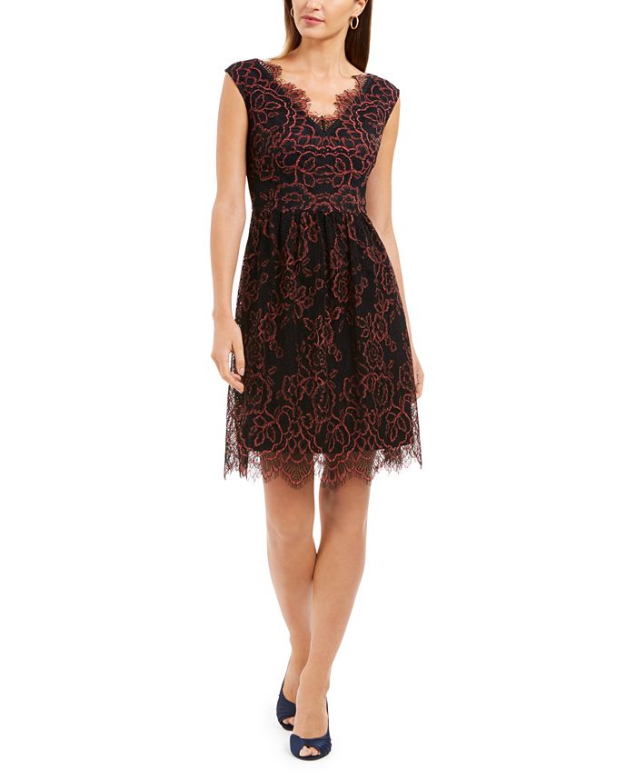 Adrianna Papell Eyelash Floral-Lace Dress - Macy's