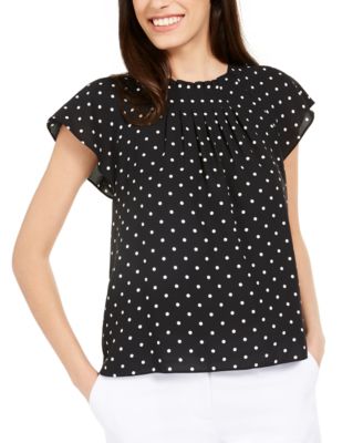 Anne Klein - Polka-Dot Flutter-Sleeve Top