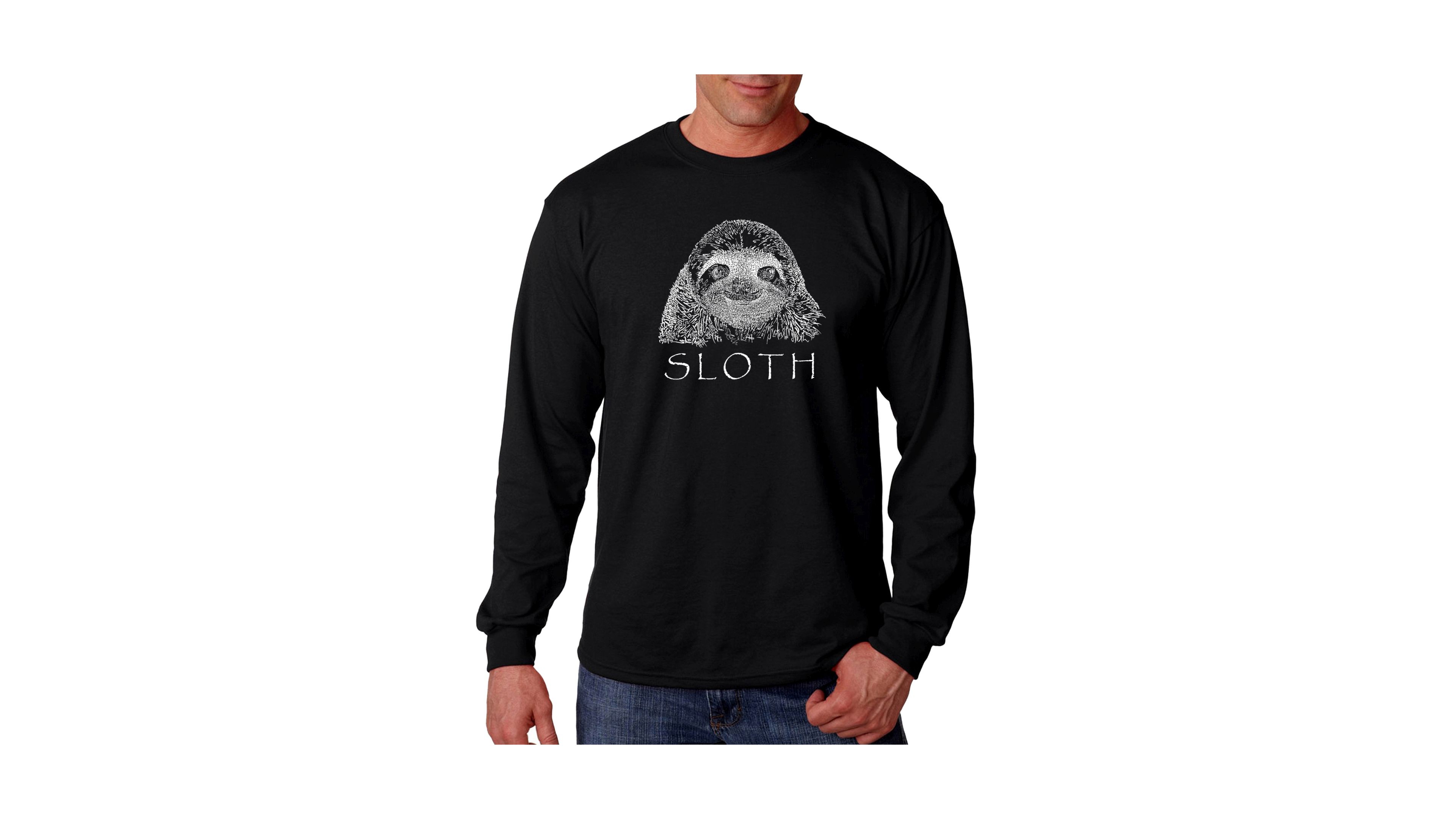 La Pop Art Men's Word Long Sleeve T-Shirt- Sloth