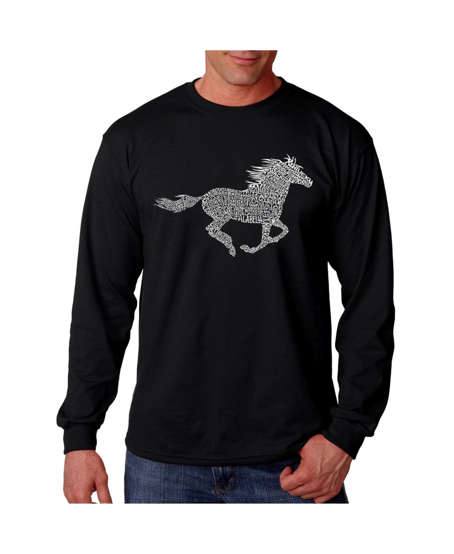 Men's Word Art Long Sleeve T-Shirt- Mustang