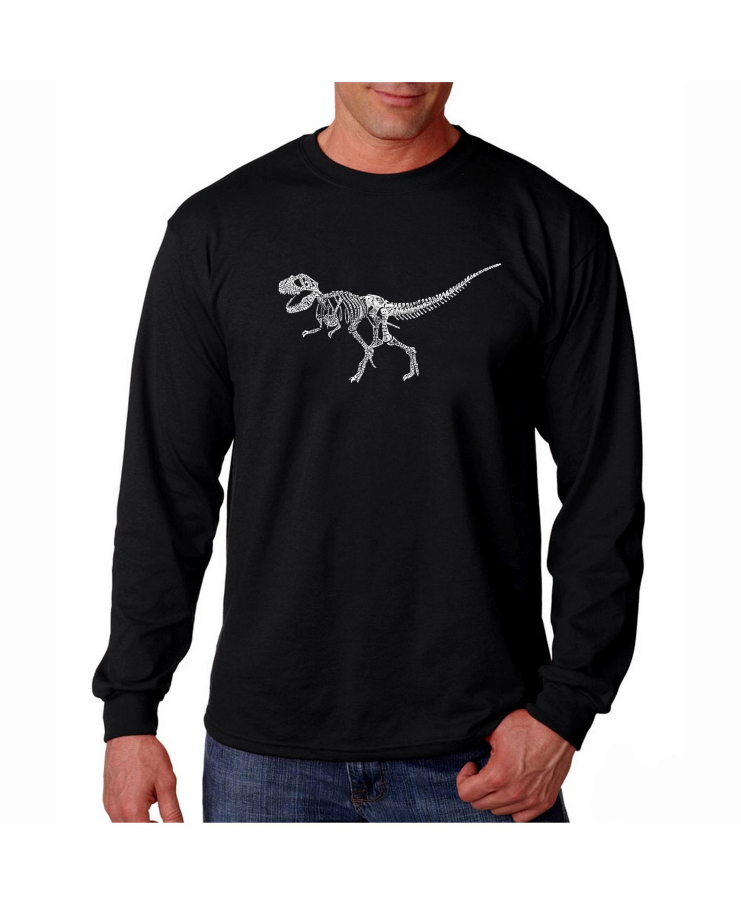 Men's Word Art Long Sleeve T-Shirt - Dinosaur T-Rex Skeleton