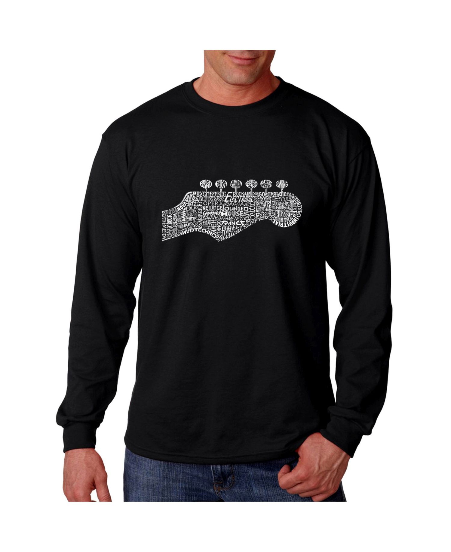 Men's Word Art Long Sleeve T-Shirt - Guitar Head
