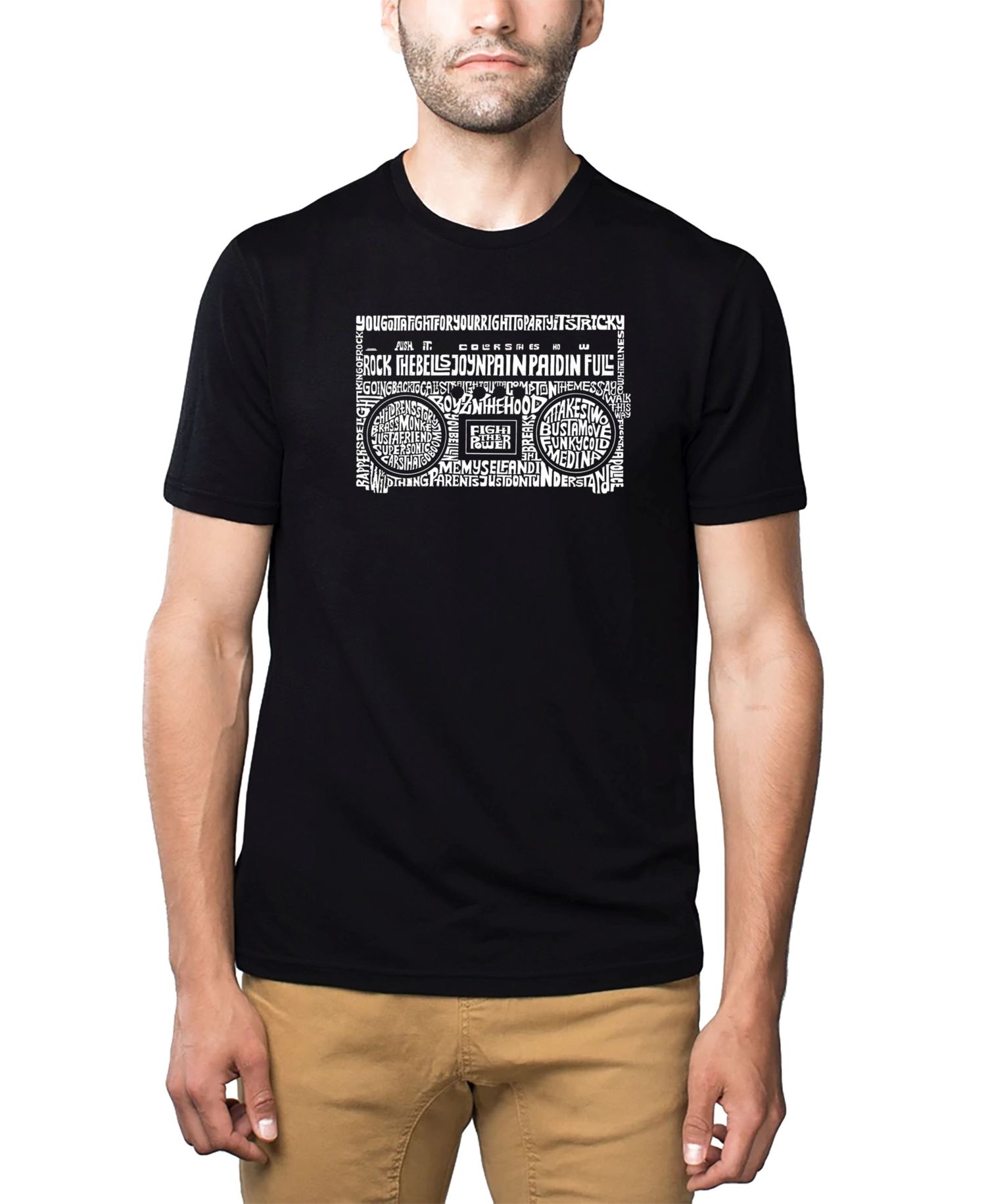 Men's Cotton/Poly Blend Word Art T-Shirt - Boombox Greatest Rap Hits of The 1980's