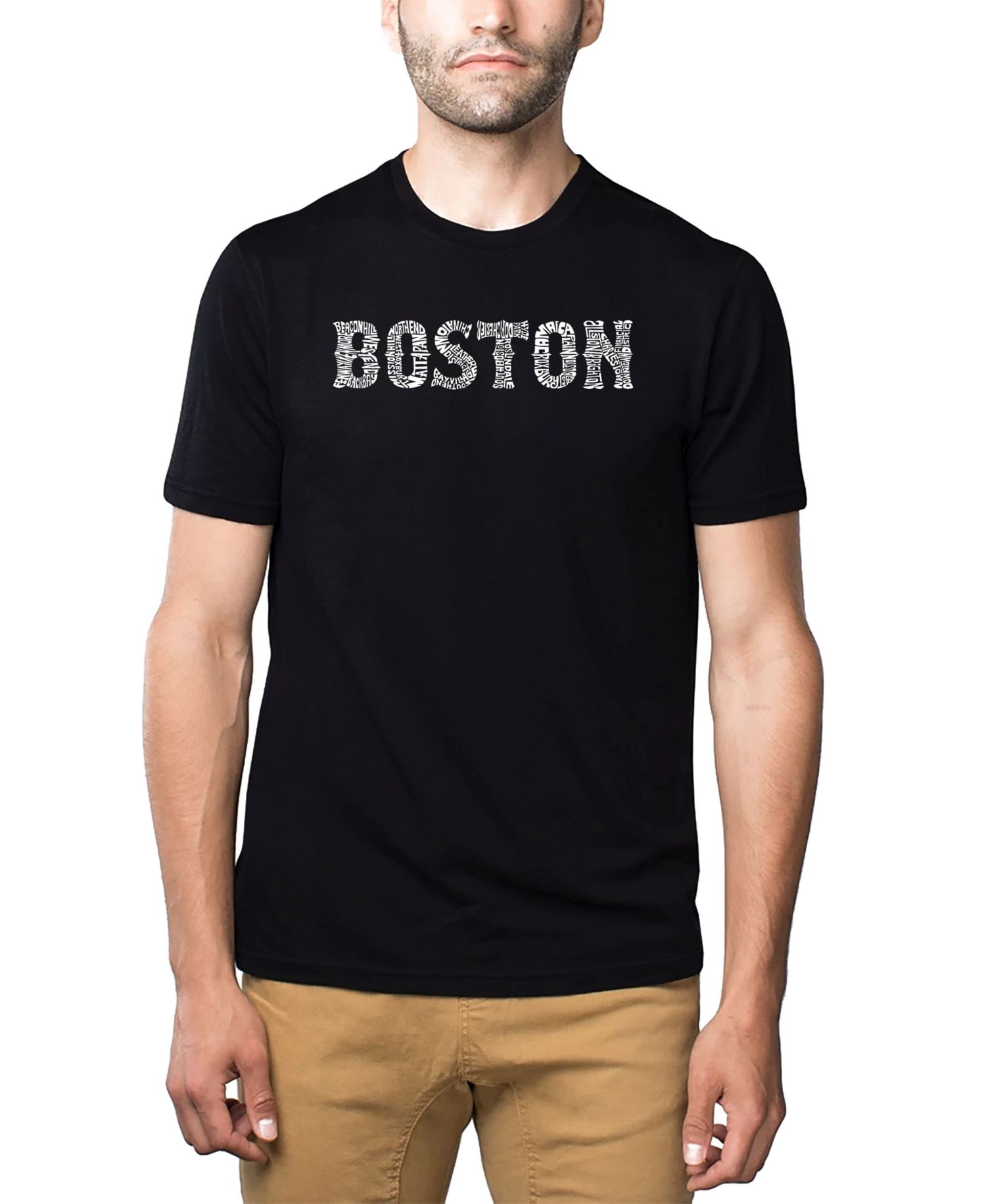 Men's Cotton/Poly Blend Word Art T-Shirt - Boston Neighborhoods