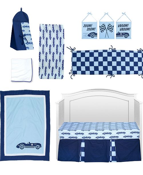 Pam Grace Creations Vintage Like Race Cars 10 Piece Crib Bedding
