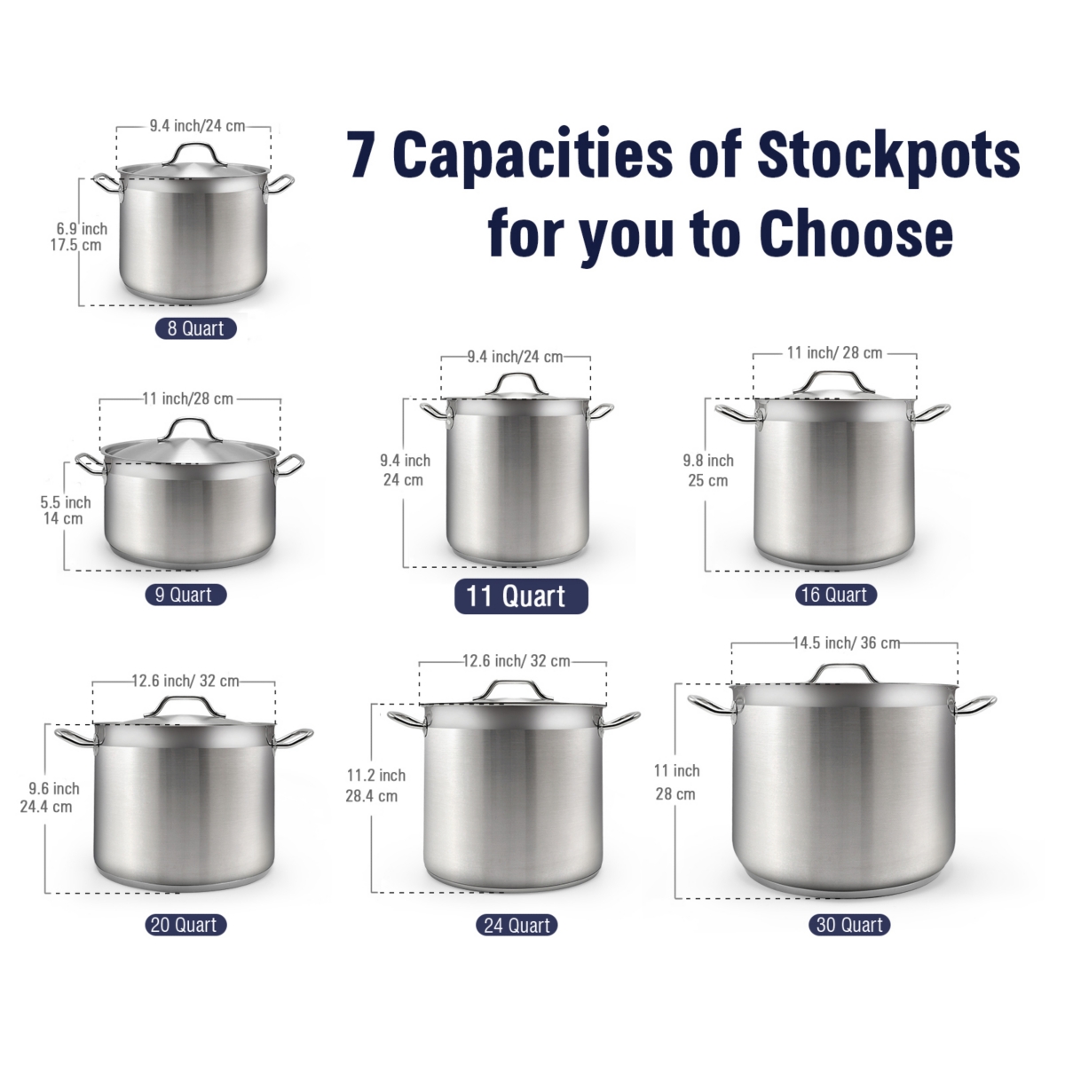 Cooks Standard Stockpots Stainless Steel, 11 Quart Professional Grade Stock Pot with Lid,- Silver
