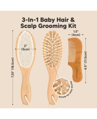Baby Hair Brush and Comb Set, Oval Wooden Baby Brush Set for Newborns, Infant, Toddler Grooming Kit