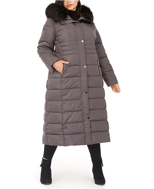Calvin Klein Plus Size Faux Fur Trim Hooded Maxi Puffer Coat