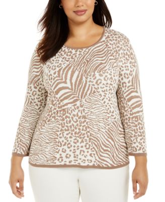Alfred Dunner - Plus Size First Frost Animal-Print Sweater